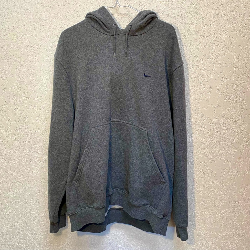 Nike Hoodie Mens Large Grey Embroidered Small Swoosh Pullover Sweatshirt Vtg Y2k